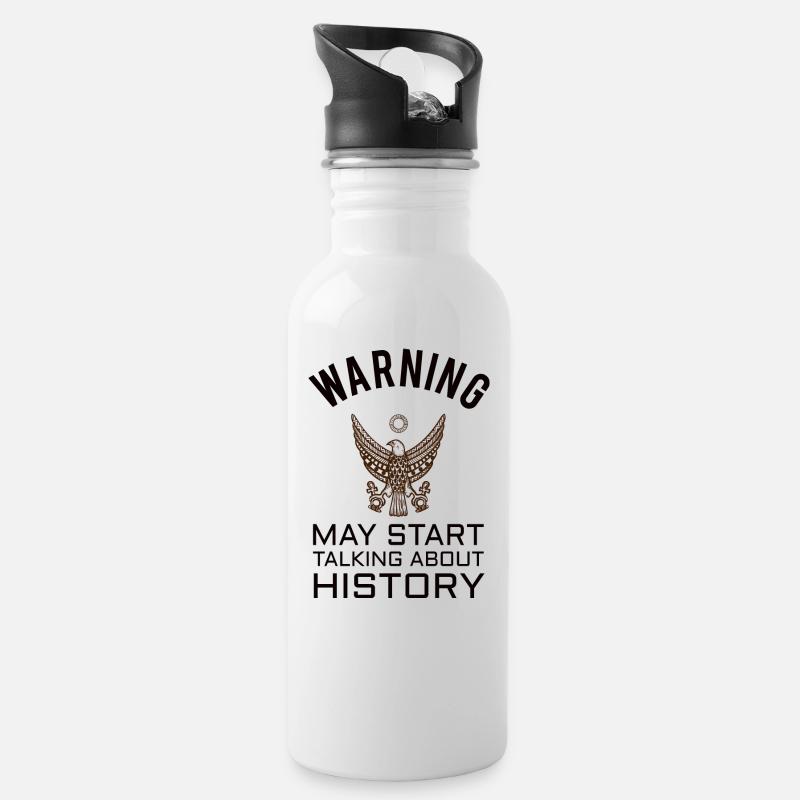 HISTORY HISTORIAN : History Warning - Trinkflasche mit integriertem Trinkhalm - Weiß