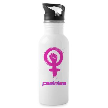 Proud feminist - Water bottle with straw - white - Right