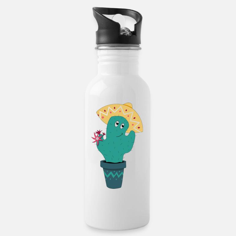 Mexican cactus - Water bottle with straw - white