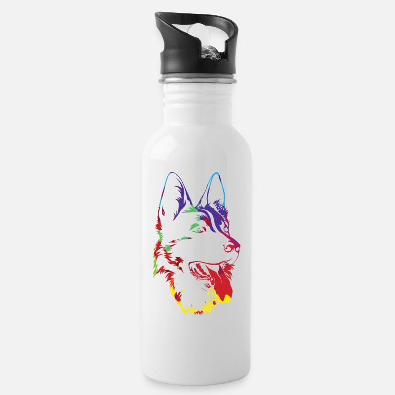 Schäferhund - deutscher Schäferhund - Geschenk - Trinkflasche mit integriertem Trinkhalm - Weiß
