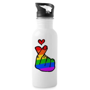 Regenbogen Herz Liebe Frieden Leidenschaft - Trinkflasche mit integriertem Trinkhalm - Weiß - Rechts