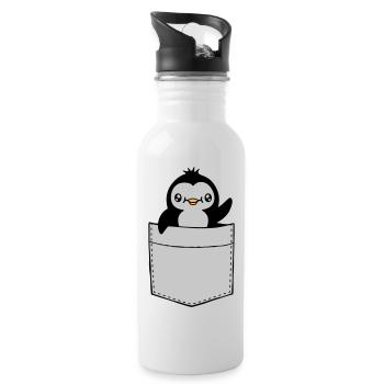 Waving Chest Pocket Penguin - Water bottle with straw - white - Right