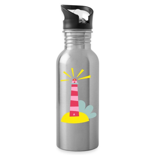 Rosaroter Leuchtturm - Trinkflasche mit integriertem Trinkhalm