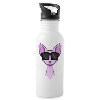 Sphynx Katze mit Sonnenbrille - Trinkflasche mit integriertem Trinkhalm - Weiß - Rechts