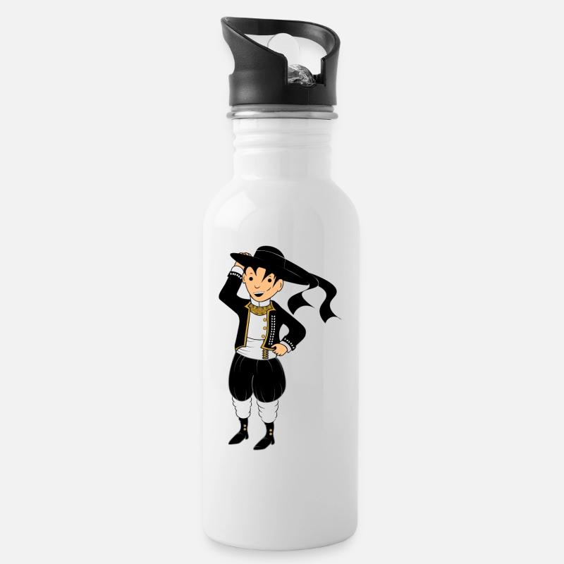 Bretagne - Bretonischer Mann - Trinkflasche mit integriertem Trinkhalm - Weiß