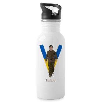 Zelensky T-Shirt Design V Victory - Water bottle with straw - white - Right