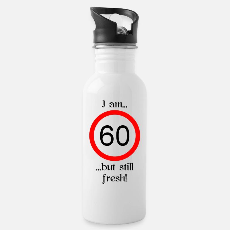 60 years but fresh script black - Trinkflasche mit integriertem Trinkhalm - Weiß