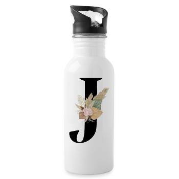 Buchstabe J blühte - Trinkflasche mit integriertem Trinkhalm - Weiß - Rechts