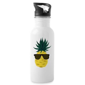 Pineapple with Sunglasses Holiday Gift - Water bottle with straw - white - Right