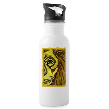 Löwen-Porträt im Gelb-Braun Stil Lion Portrait - Trinkflasche mit integriertem Trinkhalm - Weiß - Rechts
