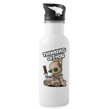 Voodoo Puppe Thinking of you Ich denk an dich - Trinkflasche mit integriertem Trinkhalm - Weiß - Rechts
