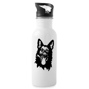 German Shepherd Head - Water bottle with straw - white - Right