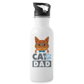 Smart ginger cat in blue eyeglasses. Cat dad - Water bottle with straw - white - Right