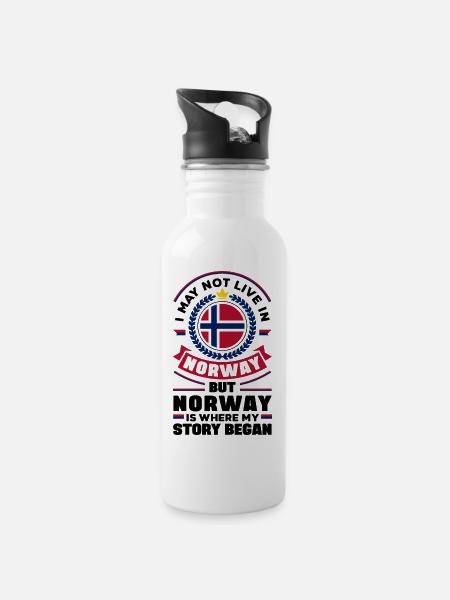 Norwegen Norwegisch Norwegen Flagge Norwegen National - Trinkflasche mit integriertem Trinkhalm - Weiß