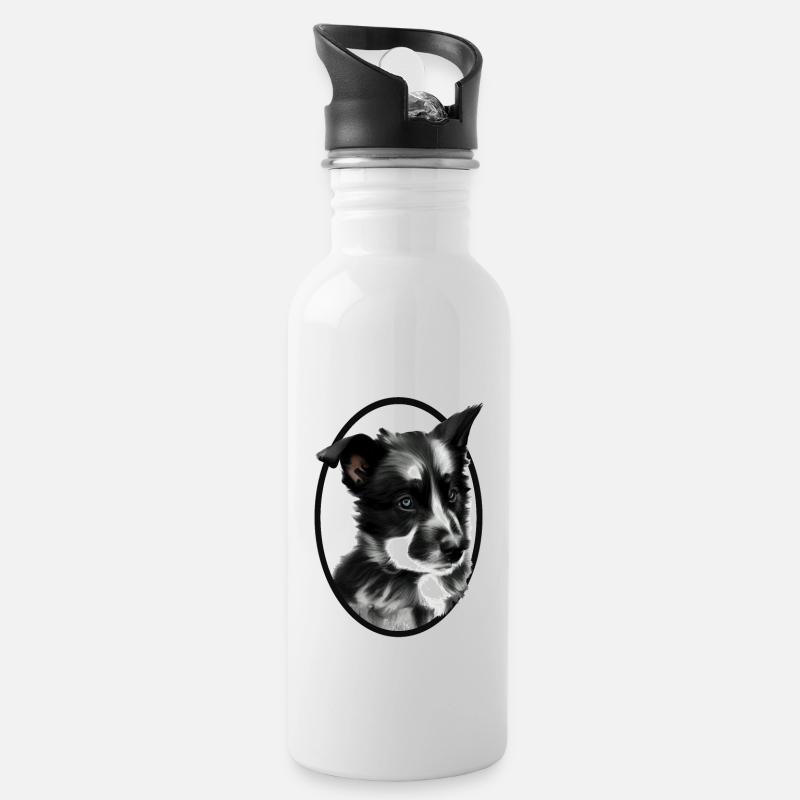 Chien de travail noir et blanc-Chien de berger - Gourde avec paille intégrée - blanc