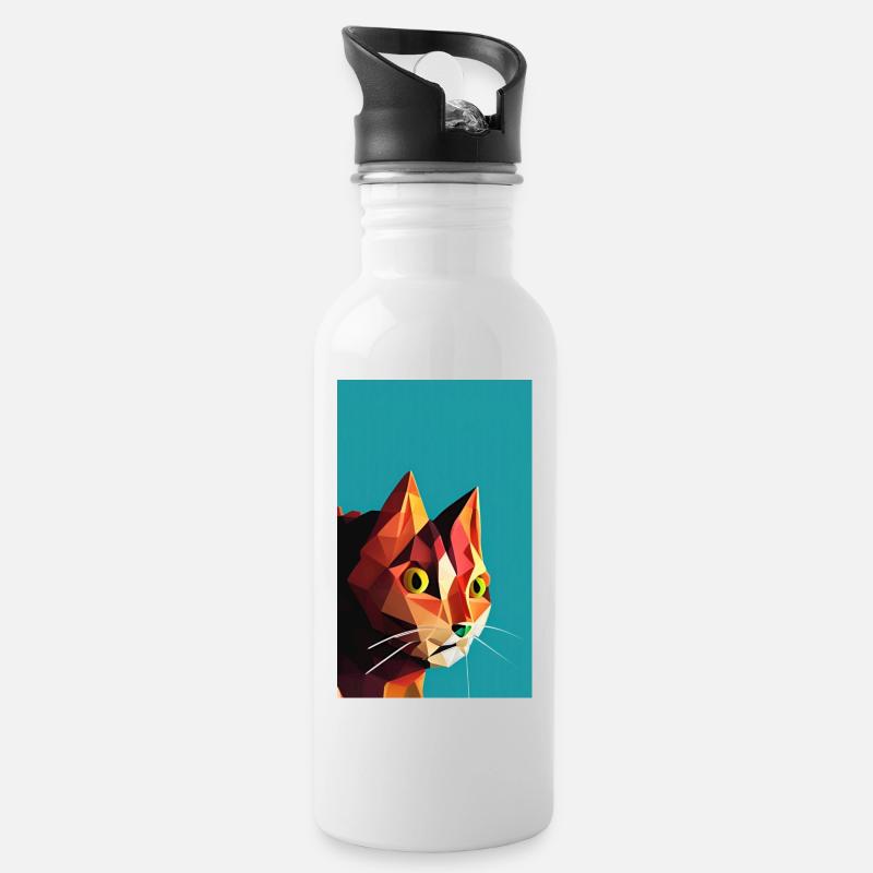 Cat AI Generated Art - Trinkflasche mit integriertem Trinkhalm - Weiß