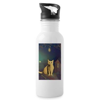 Cat AI Generated Art - Trinkflasche mit integriertem Trinkhalm - Weiß - Rechts