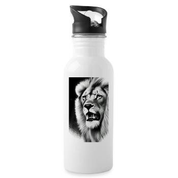 Löwe Schwarz und Weiß - Trinkflasche mit integriertem Trinkhalm - Weiß - Rechts