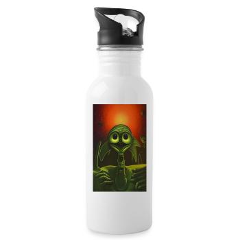 Crazy Comic Alien on a strange planet landscape - Water bottle with straw - white - Right