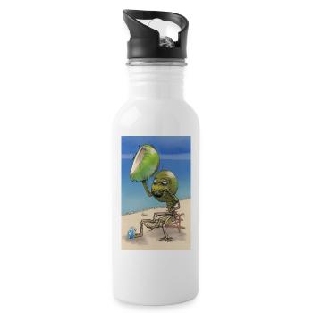 Crazy Comic Alien sur une plage avec un espace cocotier - Gourde avec paille intégrée - blanc - Droite