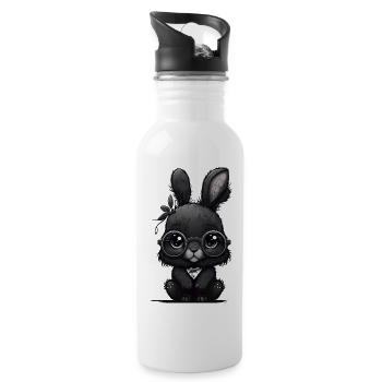 Cute cute black rabbit with glasses - Water bottle with straw - white - Right