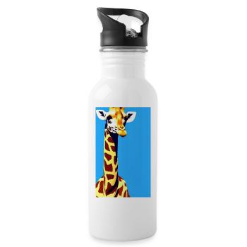 Comic Cartoon Zeichnung Giraffe Giraffa - Trinkflasche mit integriertem Trinkhalm - Weiß - Rechts