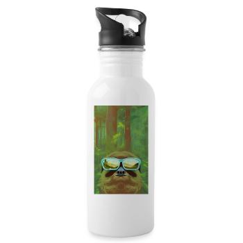 Cool Comic Portrait of a Sloth with sunglasses - Water bottle with straw - white - Right