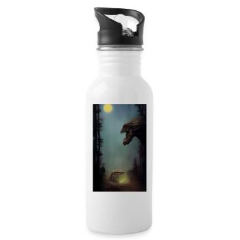 Creepy Horror Comic Alien on a strange planet land - Water bottle with straw - white - Right