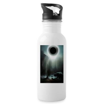 Creepy Horror Comic Alien on a strange planet land - Water bottle with straw - white - Right