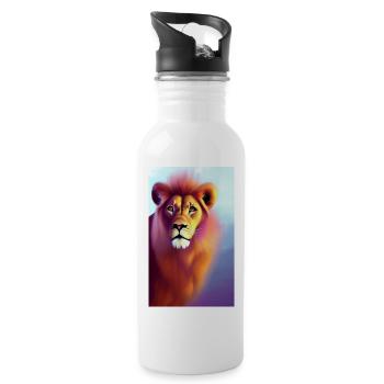 Comic Cartoon Drawing of a queer Lioness lion - Water bottle with straw - white - Right