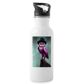 Owl with hat - Water bottle with straw - white - Right