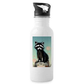 Comic Cartoon of a North American racoon - Water bottle with straw - white - Right