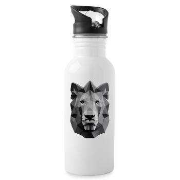 Polygon Design Löwe Tierkopf - Trinkflasche mit integriertem Trinkhalm - Weiß - Rechts