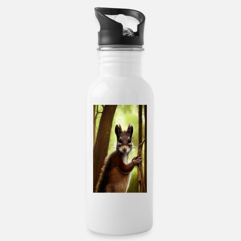 Cooles Comic Portrait wildes rotes Eichhörnchen majestätisch - Trinkflasche mit integriertem Trinkhalm - Weiß