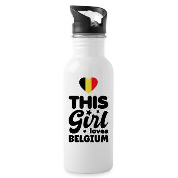 Belgium Flag Vintage Belgian Flag Used Look - Water bottle with straw - white - Right