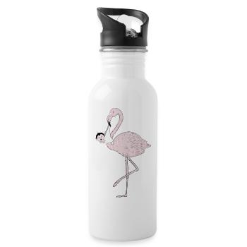 Flamingo bringt das Baby anstatt der Storch - Trinkflasche mit integriertem Trinkhalm - Weiß - Rechts