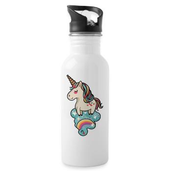 Pastel Unicorn Rainbow Dream - Water bottle with straw - white - Right