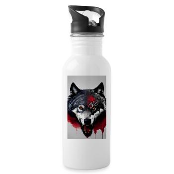 Blutrünstiger Wolf - Trinkflasche mit integriertem Trinkhalm - Weiß - Rechts