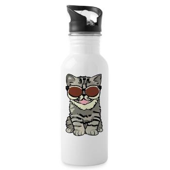 katze - Trinkflasche mit integriertem Trinkhalm - Weiß - Rechts