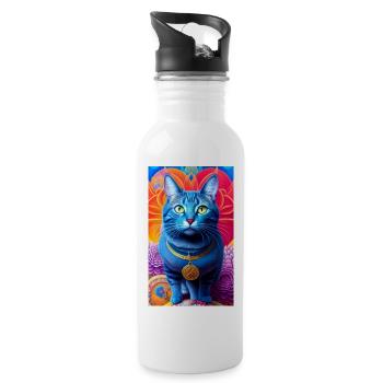 Lovely domestic short haired cat - Water bottle with straw - white - Right