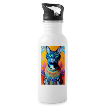 Gorgeus domestic short haired cat - Water bottle with straw - white - Right