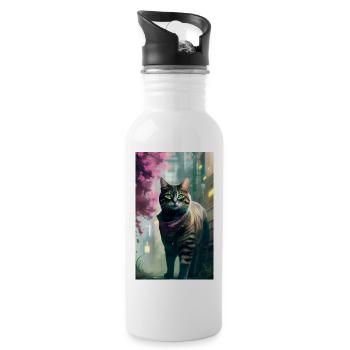 Domestic short haired cat life - Water bottle with straw - white - Right