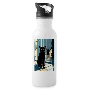 Domestic short haired cat during night - Water bottle with straw - white - Right