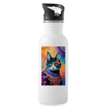 domestic short haired cat - Water bottle with straw - white - Right