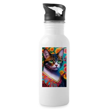 Domestic short haired cat in lovely colors - Water bottle with straw - white - Right