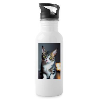 What to do with such domestic short haired cat - Water bottle with straw - white - Right