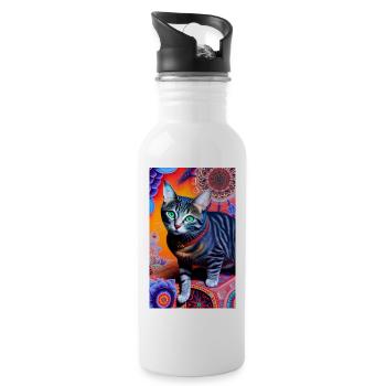 Wondrous domestic short haired cat - Water bottle with straw - white - Right