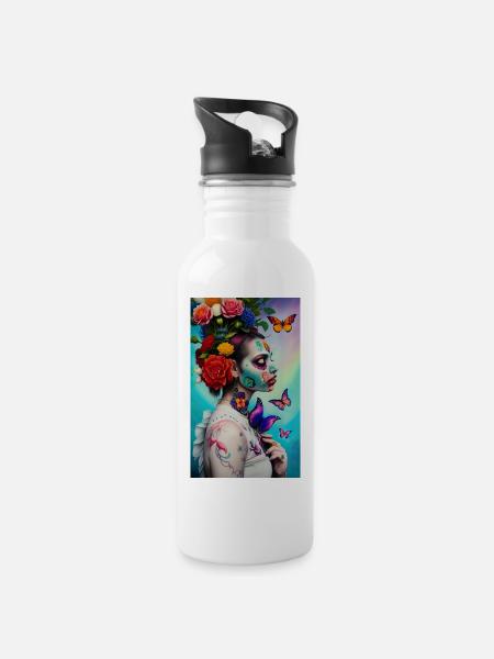 OEUVRE Flower Power Girl - Gourde avec paille intégrée - blanc