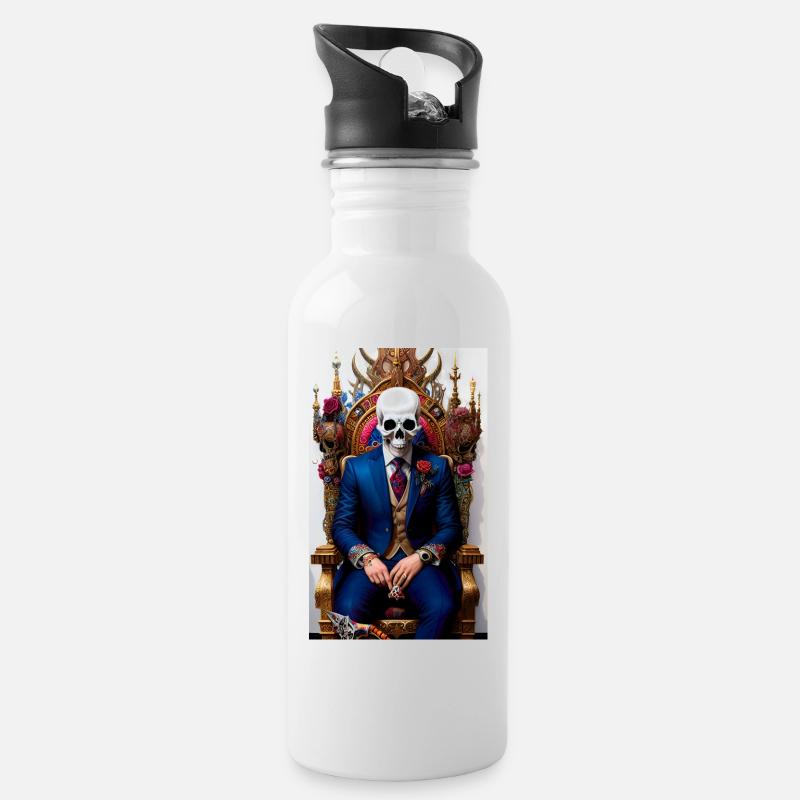 ARTWORK Skull Thron - Trinkflasche mit integriertem Trinkhalm - Weiß