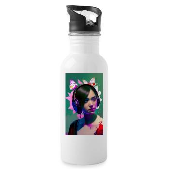 ARTWORK Headphones Girl Lea - Water bottle with straw - white - Right